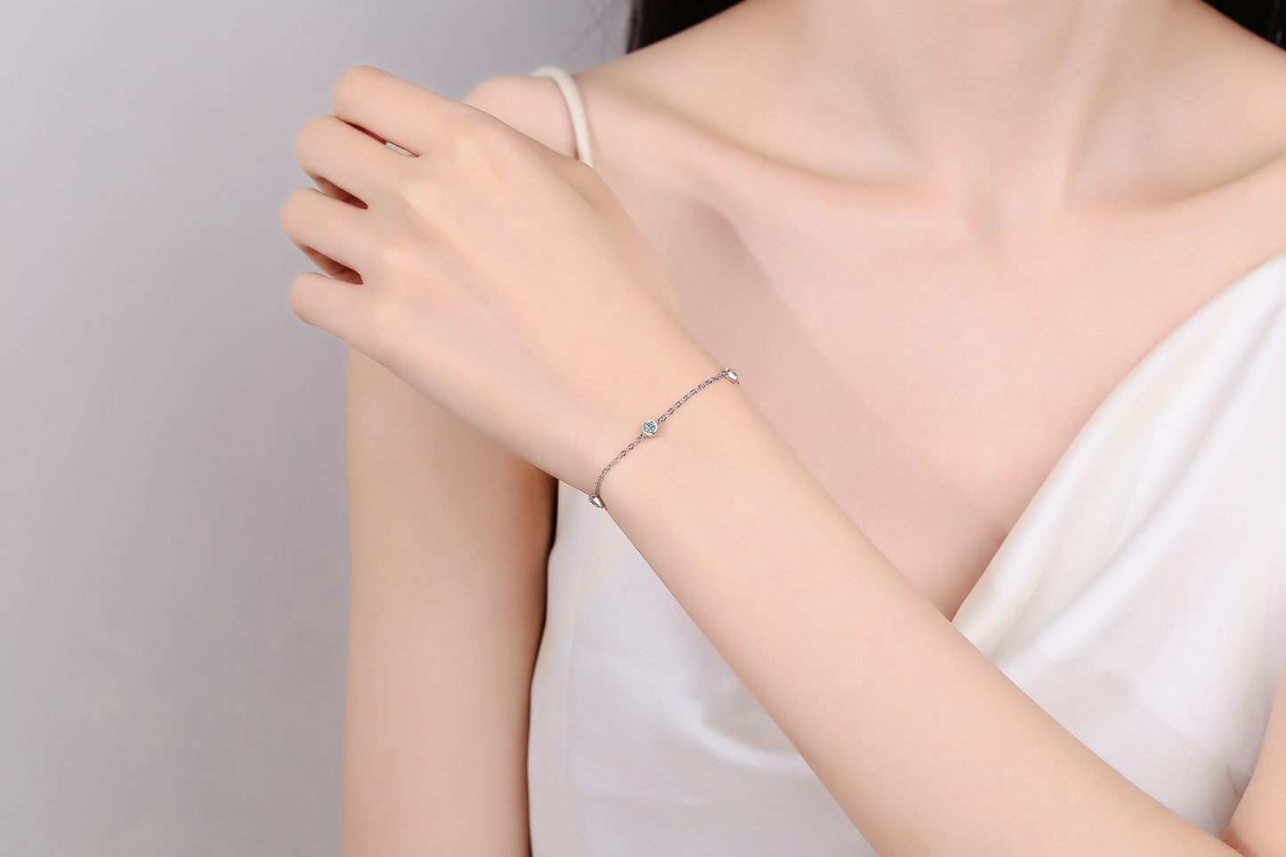 925 Sterling Silver White Gold Plated Moissanite Bracelet for Women Girls