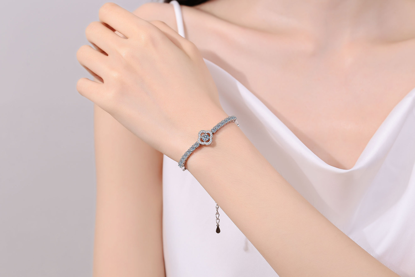 925 Sterling Silver Moissanite Flower Bracelet for Women Girl