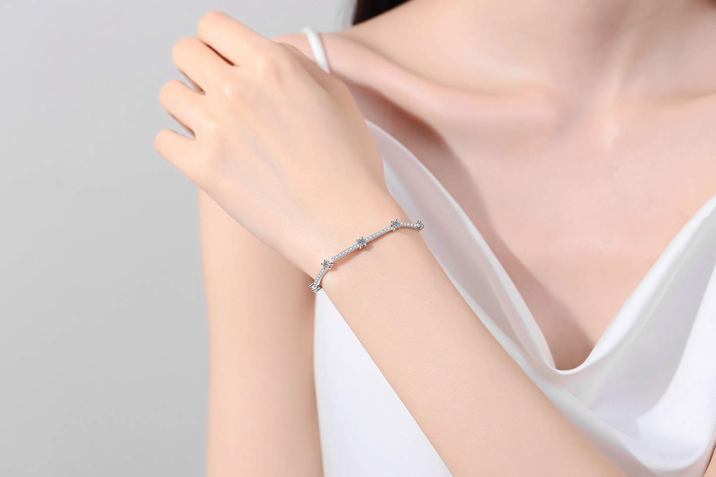 925 Sterling Silver Moissanite Extension Chain Bracelet with White Gold Plated for Women Girls