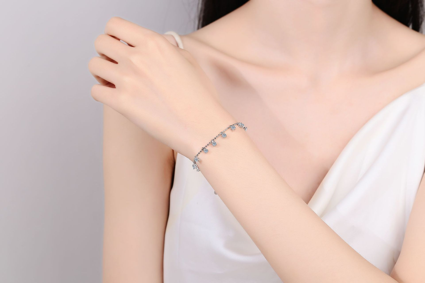 925 Sterling Silver Moissanite Four Claw Tennis with Tassel Bracelet for Women Girl