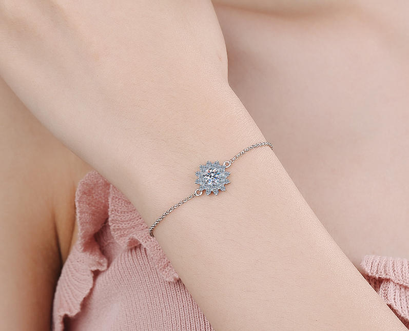 925 Sterling Silver Adjustable Moissanite Sunflower Bracelet or Women Girl