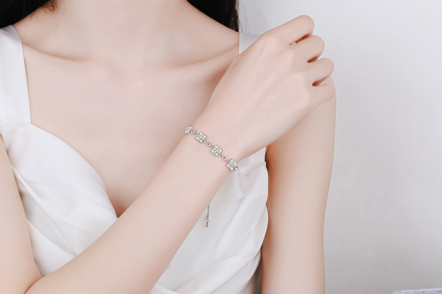 925 Sterling Silver Adjustable Moissanite Bracelet for Women Girls Gift