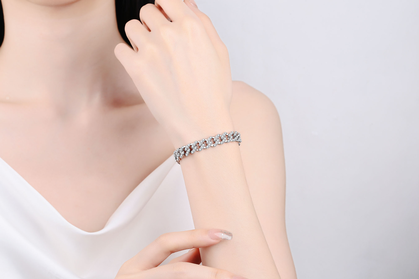 925 Sterling Silver Moissanite Cube Link Luxury Bracelet for Unisex