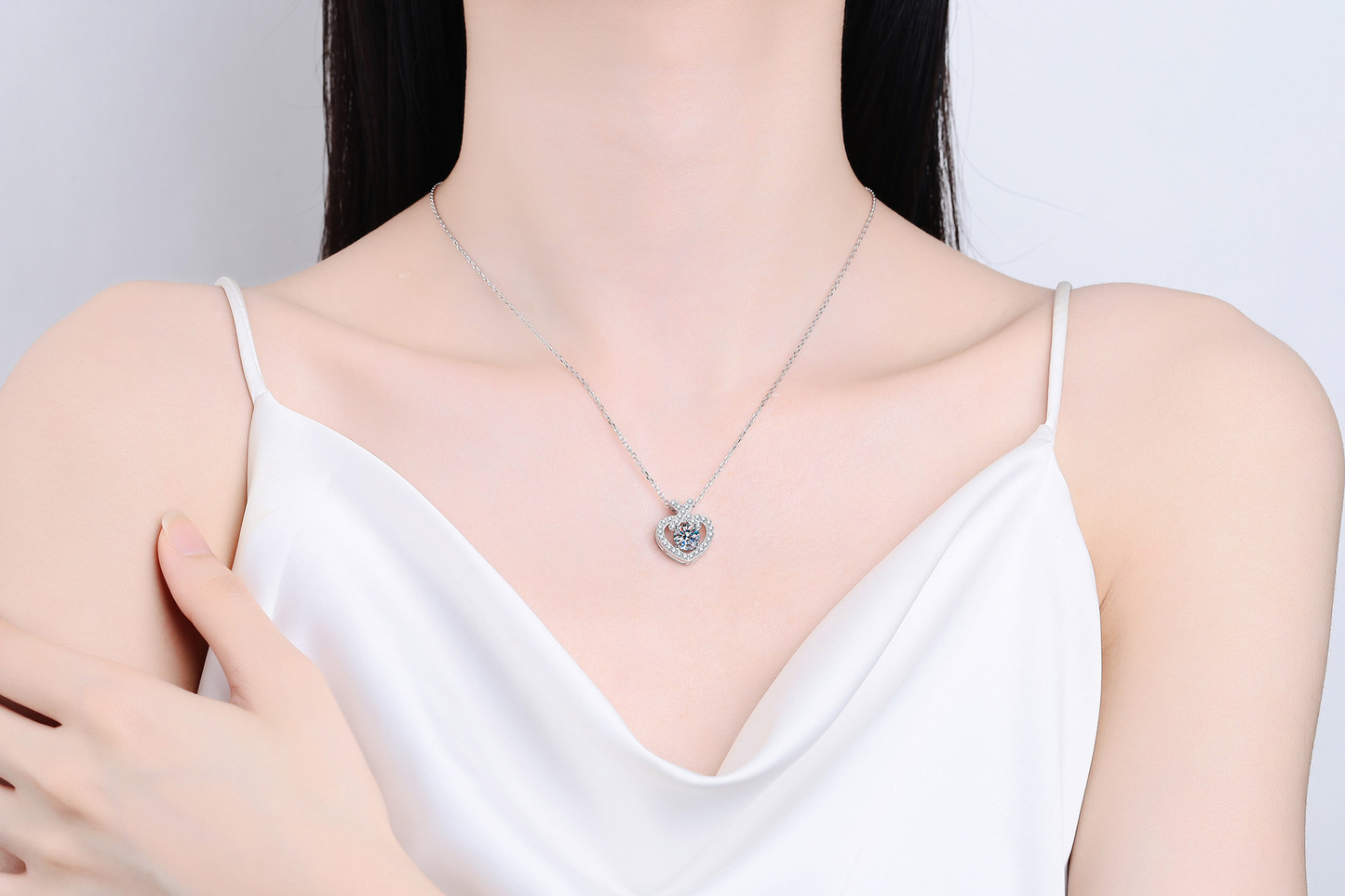 925 Sterling Silver Heart Moissanite Romantic Necklace