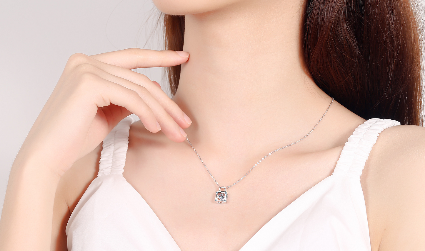 925 Sterling Silver Moissanite Lock Necklace