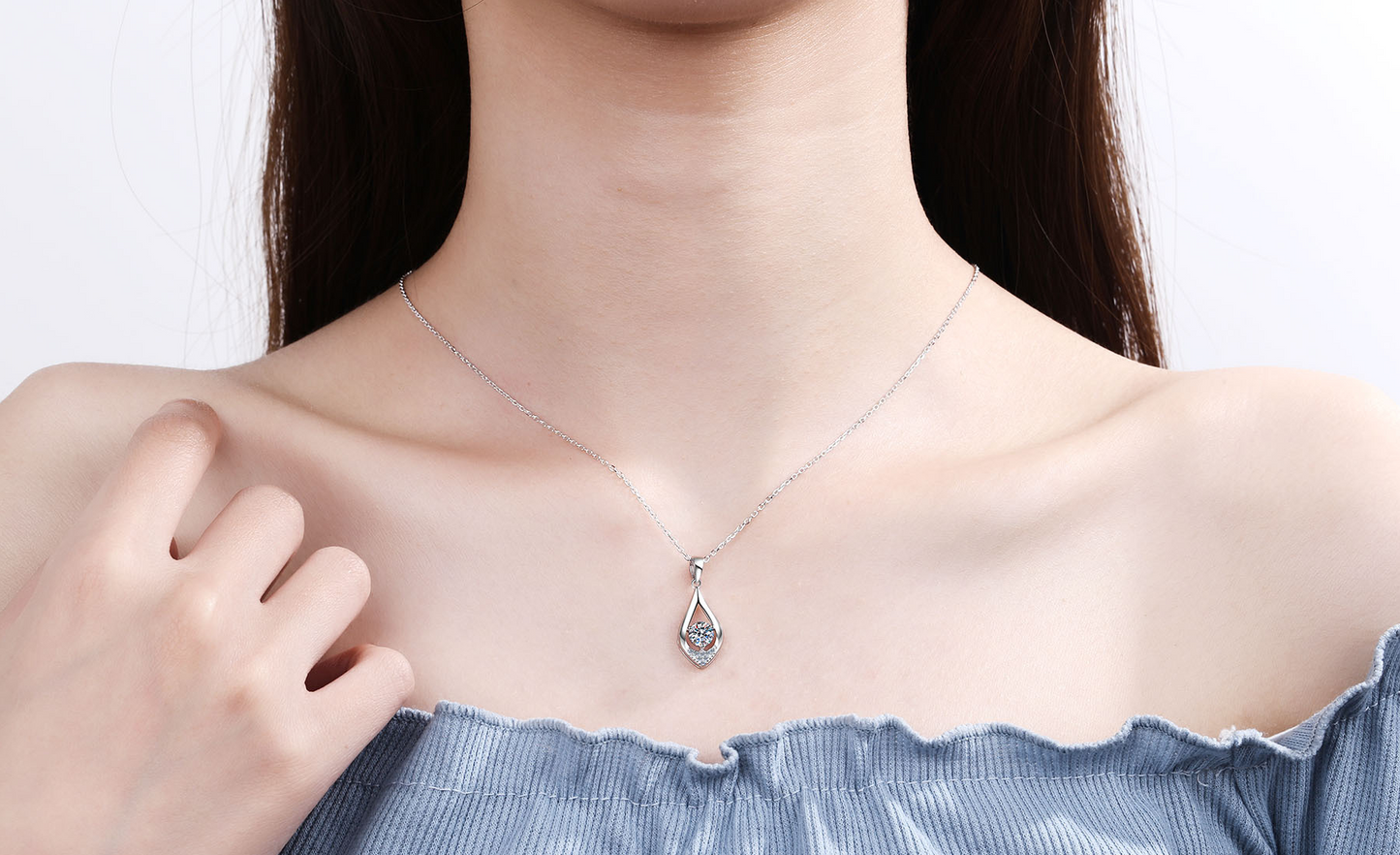 925 Sterling Silver Moissanite Drop Pendant Necklace