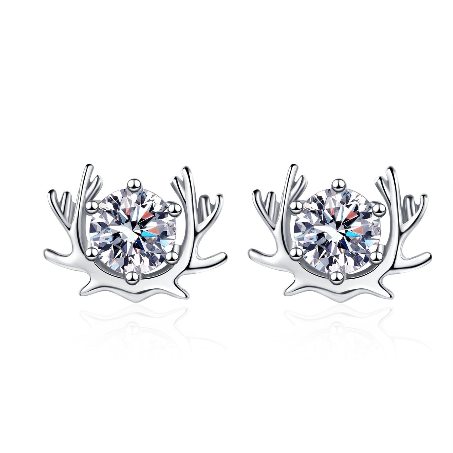 925 Sterling Silver Moissanite Antler Stud Earrings