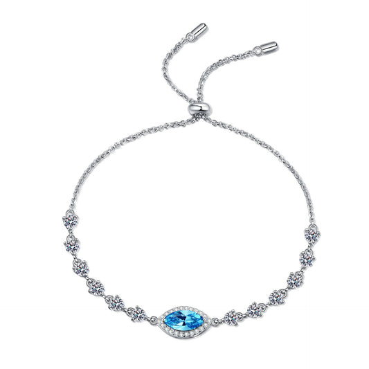 925 Sterling Silver White/Blue Marquise Moissanite Adjustable Bracelet for Women Girls