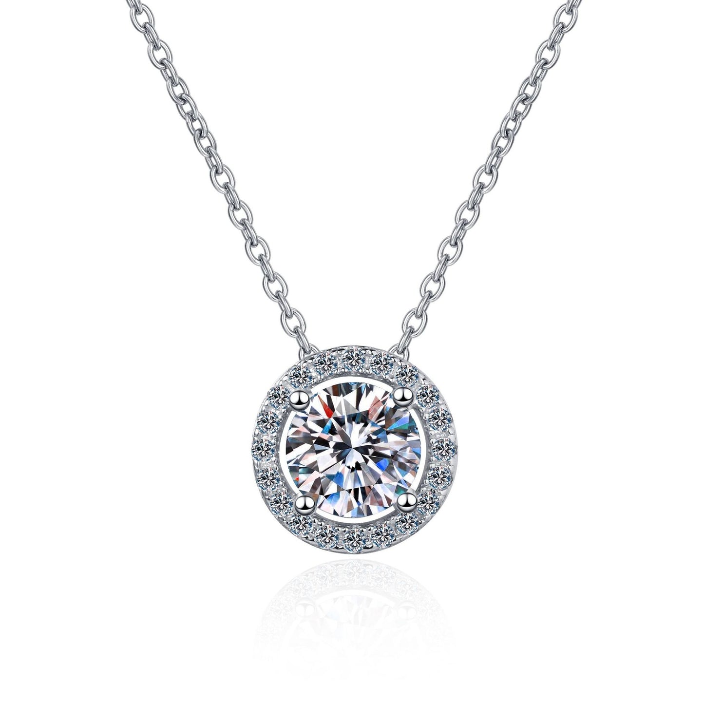 925 Sterling Silver Round Moissanite Halo Necklace