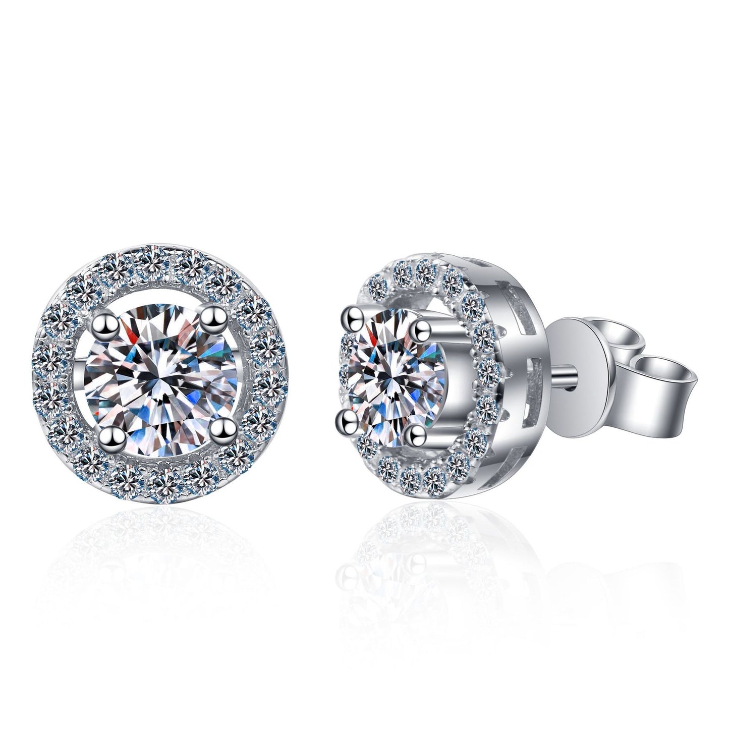 925 Sterling Silver Simply Round Halo Moissanite Stud Earrings