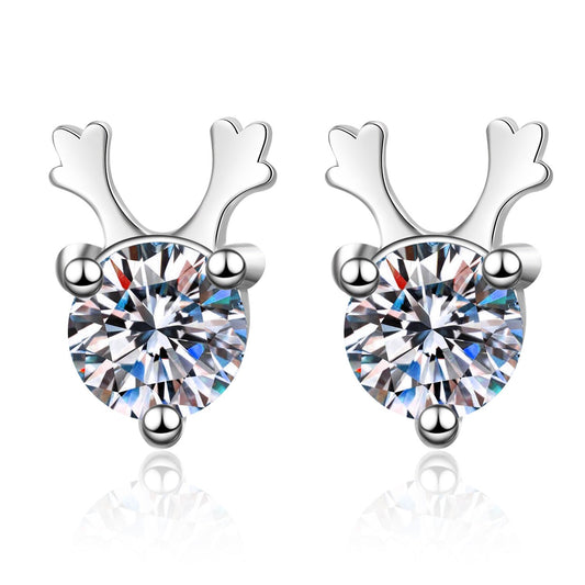 925 Sterling Silver Moissanite Deer Antlers Stud Earrings