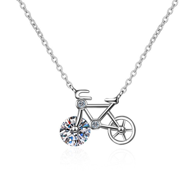 925 Sterling Silver Round Moissanite Bicycle Necklace