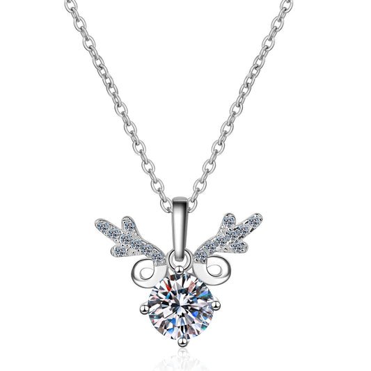 925 Sterling Silver 1/2ct Moissanite Elk Necklace