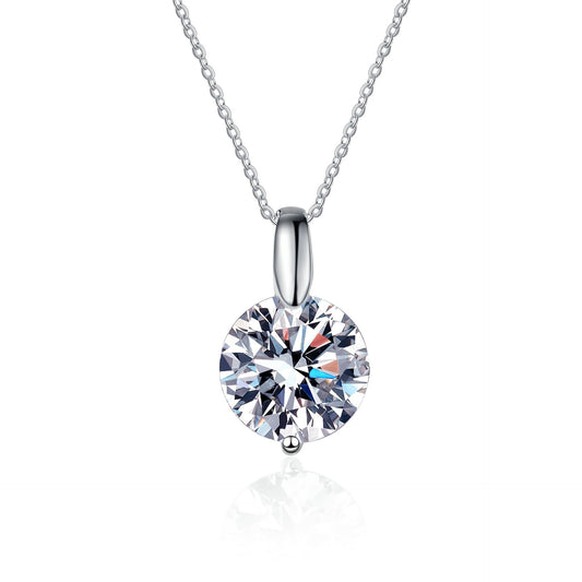 925 Sterling Silver Round Moissanite Classical Pendant Necklace