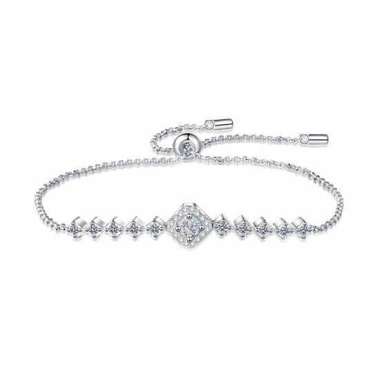 925 Sterling Silver Adjustable Square Moissanite Bracelet for Women Girl