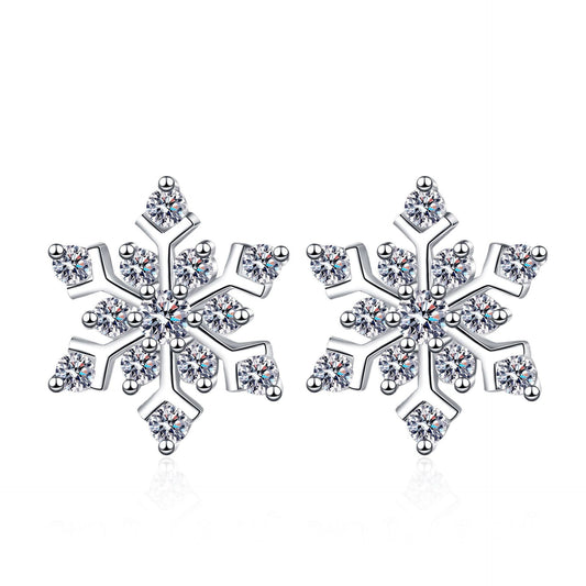 925 Sterling Silver Snowflake Moissanite Stud Earrings