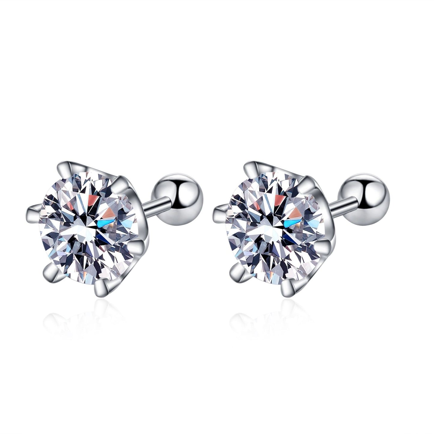 925 Sterling Silver Six Claws Moissanite Classical Screw Stud Earrings