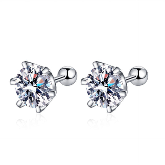 925 Sterling Silver Six Claws Moissanite Classical Screw Stud Earrings