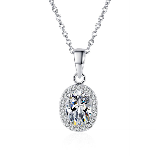 925 Sterling Silver Oval Moissanite Halo Necklace