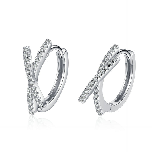 925 Sterling Silver Moissanite X Hoop Earrings