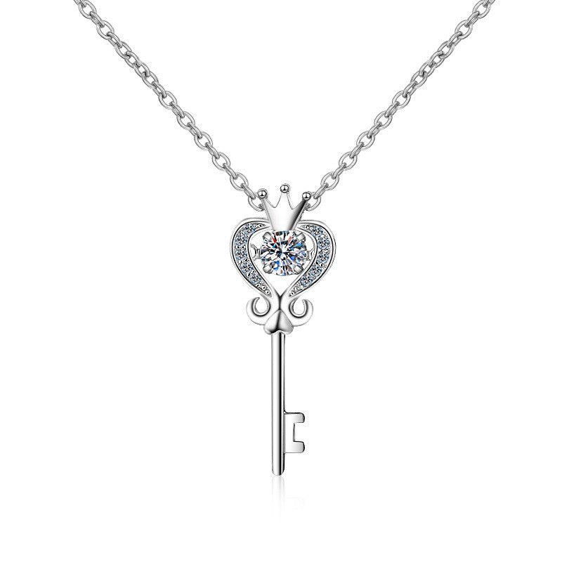 925 Sterling Silver Moissanite Key Crown Necklace