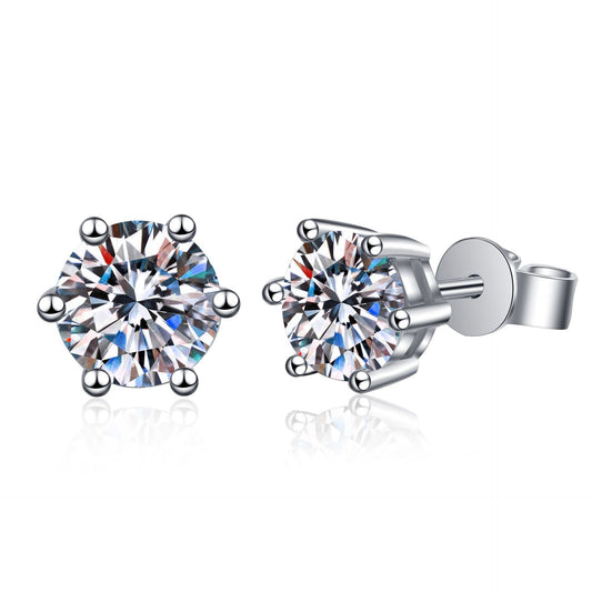 925 Sterling Silver Six Claws Moissanite Classical Stud Earrings