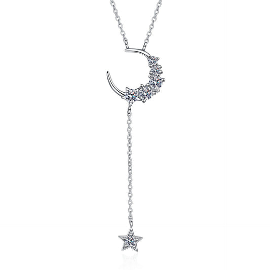 925 Sterling Silver Moissanite  Moon Star Necklace