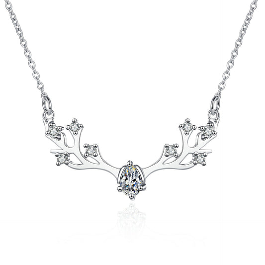 925 Sterling Silver Moissanite Deer Head Necklace