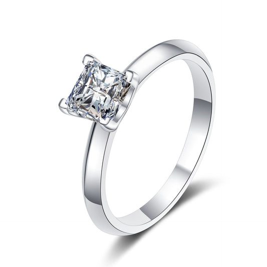 925 Sterling Silver Pincess Cut Moissanite Ring