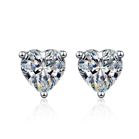 925 Sterling Silver Moissanite Heart Stud Earrings