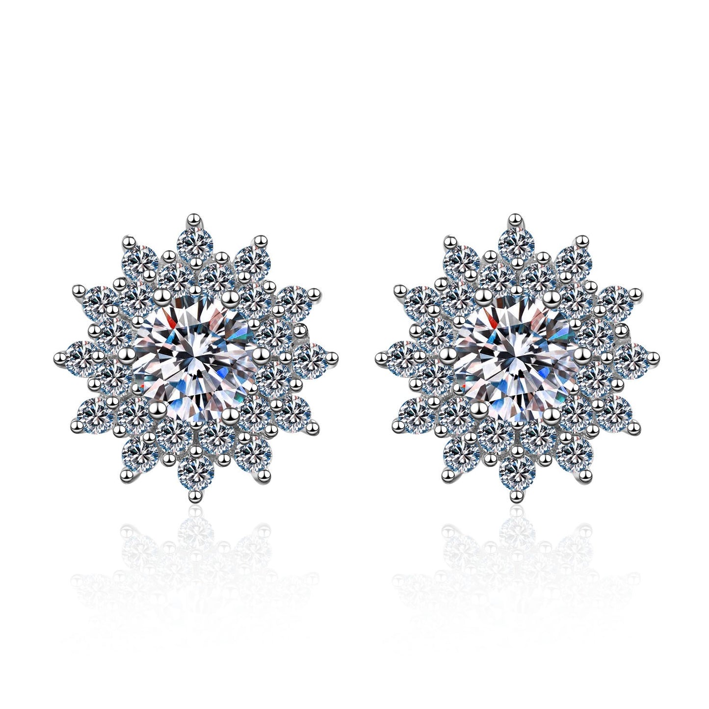 925 Sterling Silver Moissanite Double Halo Flower Stud Earrings