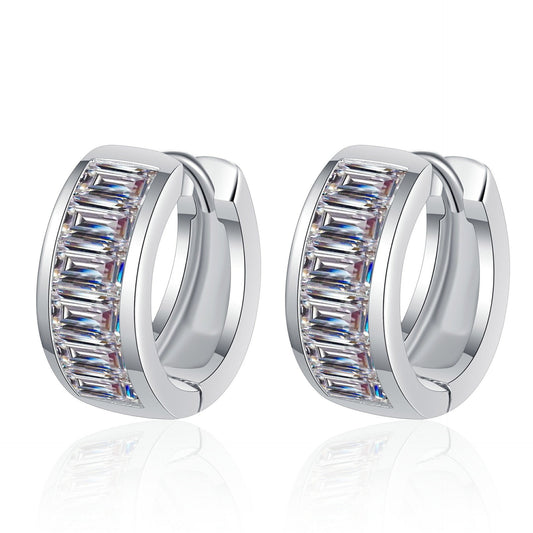 925 Sterling Silver Tennis Hoop Moissanite Earrings