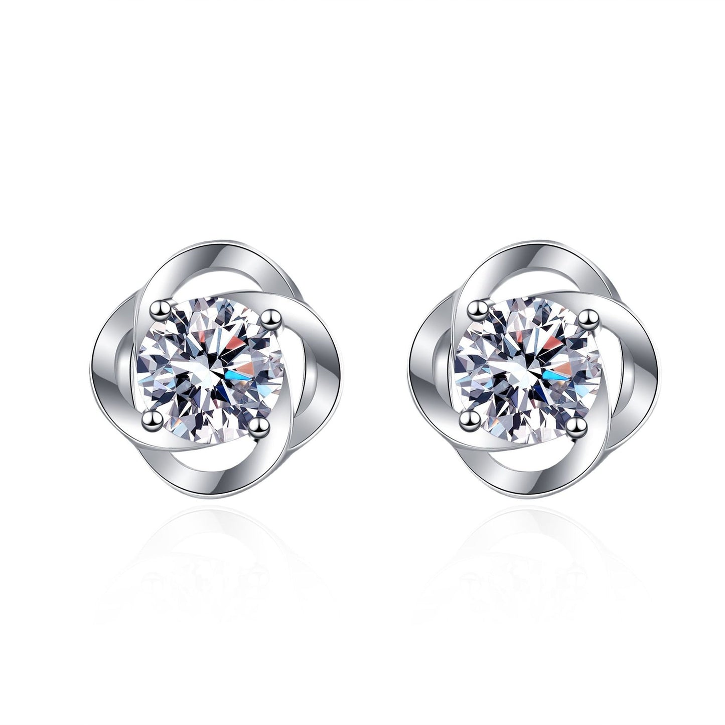 925 Sterling Silver Flower Shape Round Moissanite Stud Earrings