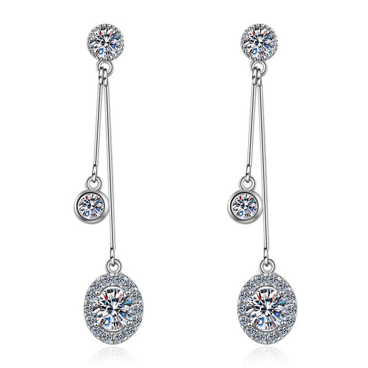 925 Sterling Silver Oval Halo Moissanite Hanging Earrings