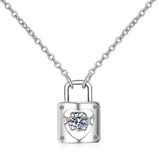 925 Sterling Silver Moissanite Lock Necklace