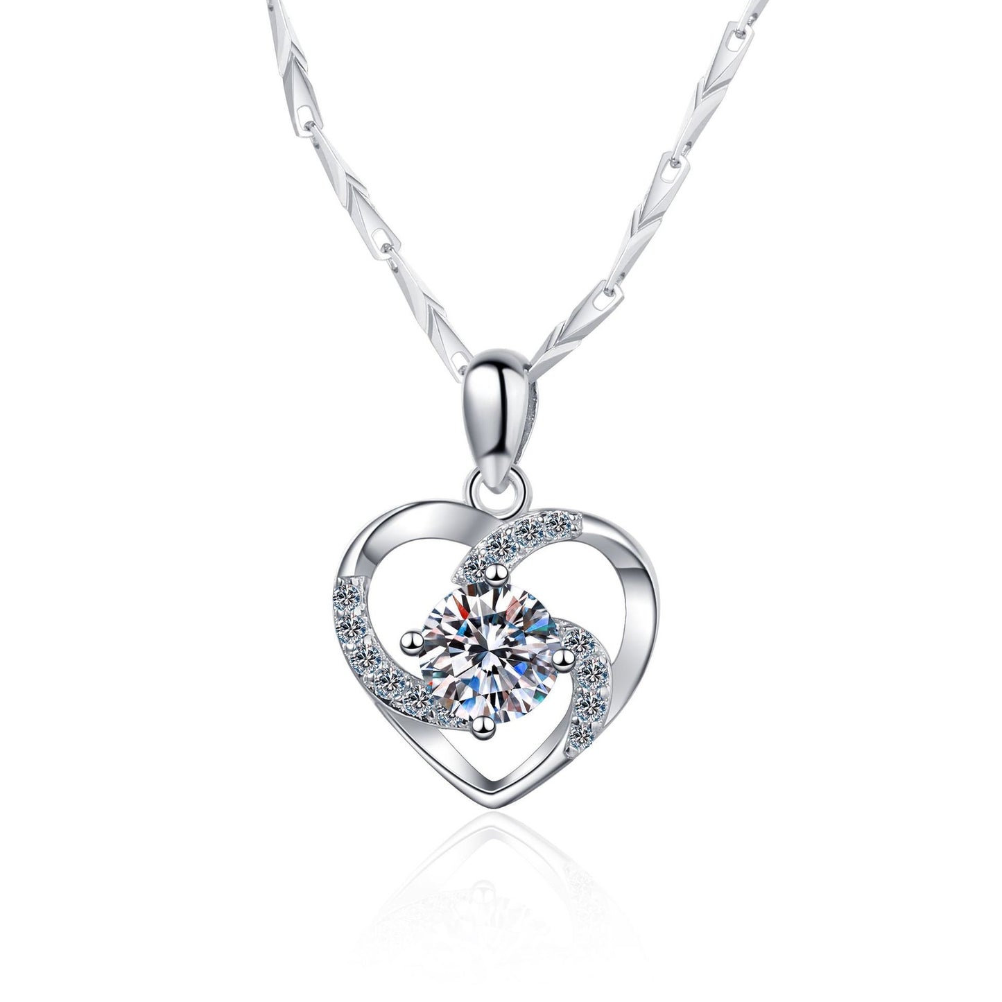 925 Sterling Silver Moissanite Heart Pendant Necklace