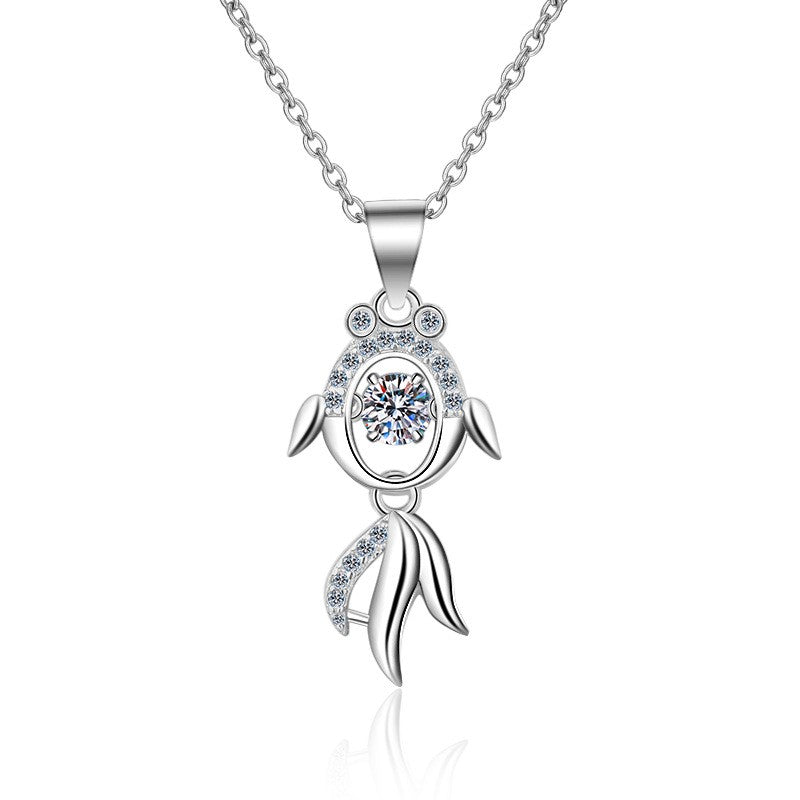 925 Sterling Silver Dancing Moissanite Fish Necklace