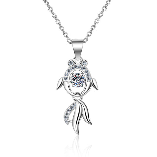 925 Sterling Silver Dancing Moissanite Fish Necklace