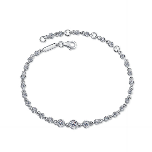 925 Sterling Silver Moissanite Adjustable Bezel-Set Tennis Lobster Clasp Bracelet for Women Girls