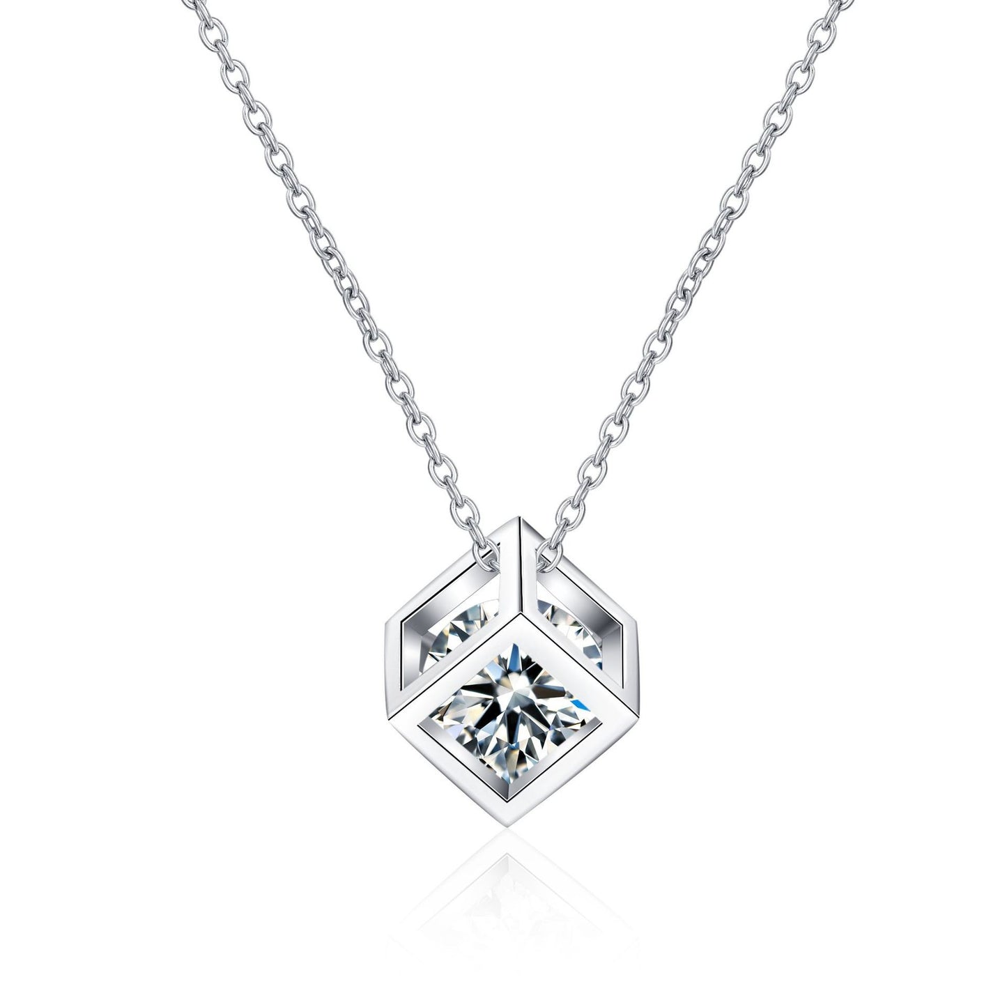 925 Sterling Silver Moissanite Cube Necklace