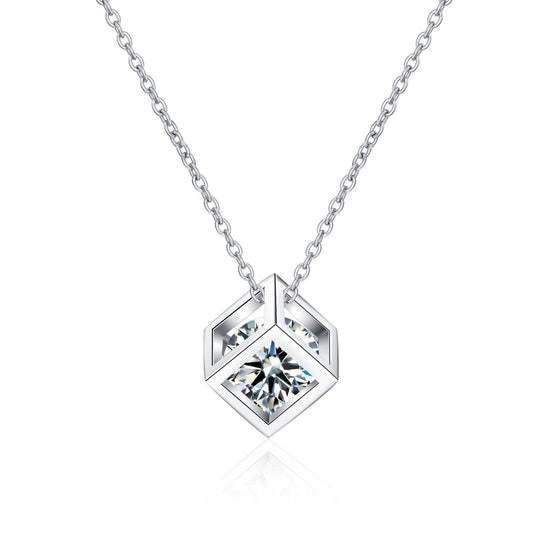 925 Sterling Silver Moissanite Cube Necklace