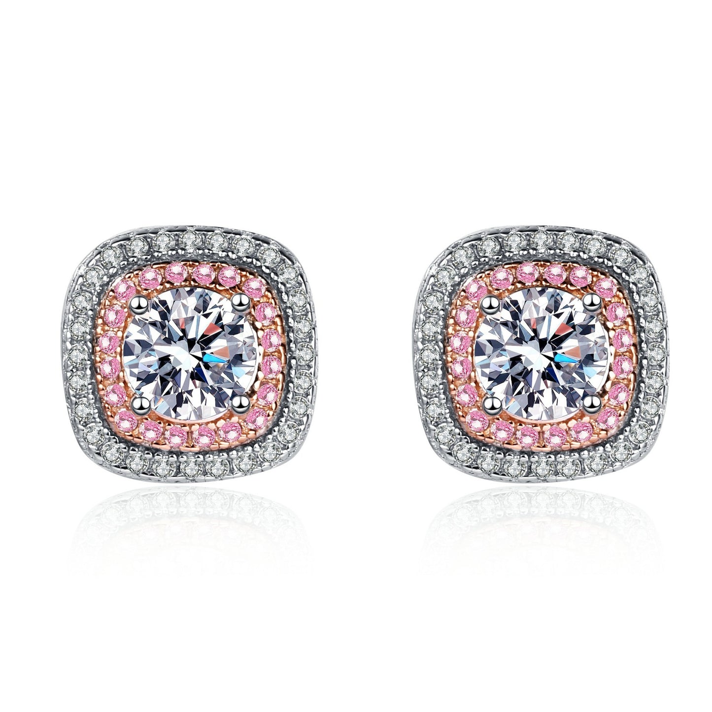 925 Sterling Silver Round Halo Moissanite Stud Earrings