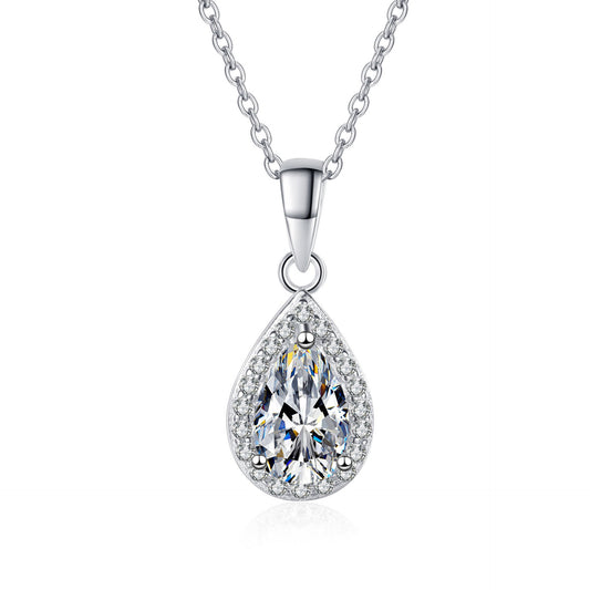 925 Sterling Silver 1ct Pear Cut Moissanite Necklace