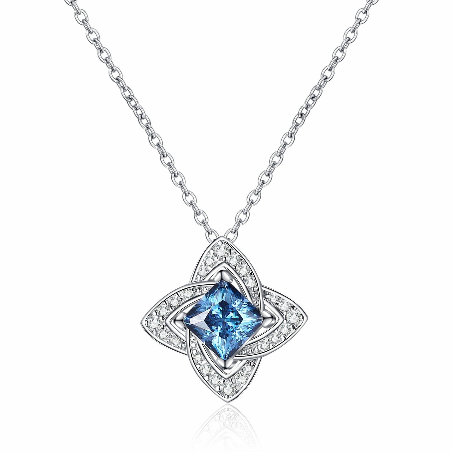 925 Sterling Silver Blue/White Princess Cut Moissanite Necklace