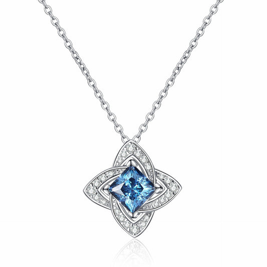 925 Sterling Silver Blue/White Princess Cut Moissanite Necklace