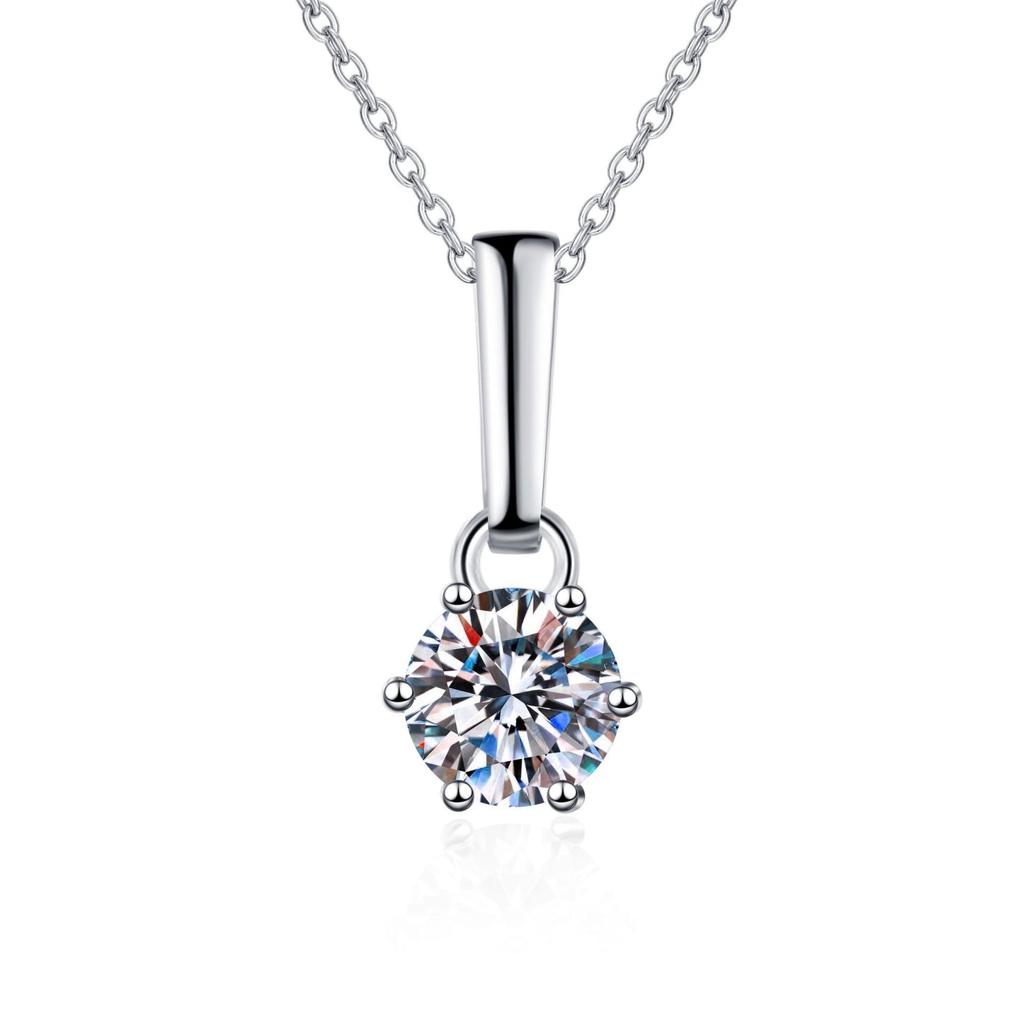 925 Sterling Silver Six Claws Round Moissanite Pendant Necklace