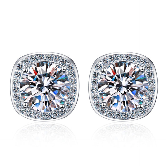 925 Sterling Silver Square Cushion Moissanite Classical Stud Earrings