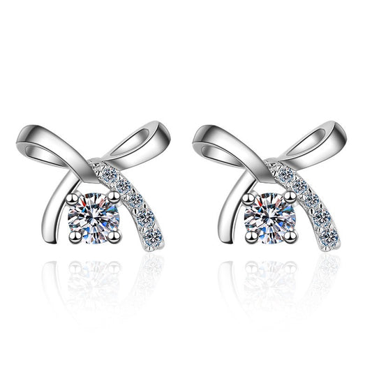 925 Sterling Silver Moissanite Bow Stud Earrings