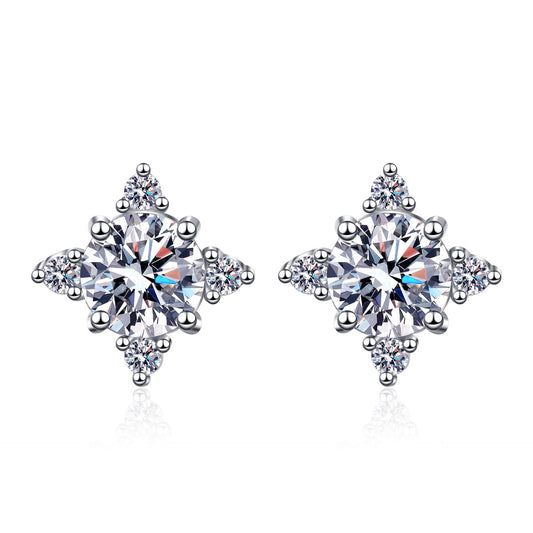 925 Sterling Silver Moissanite Flower Dainty Stud Earrings