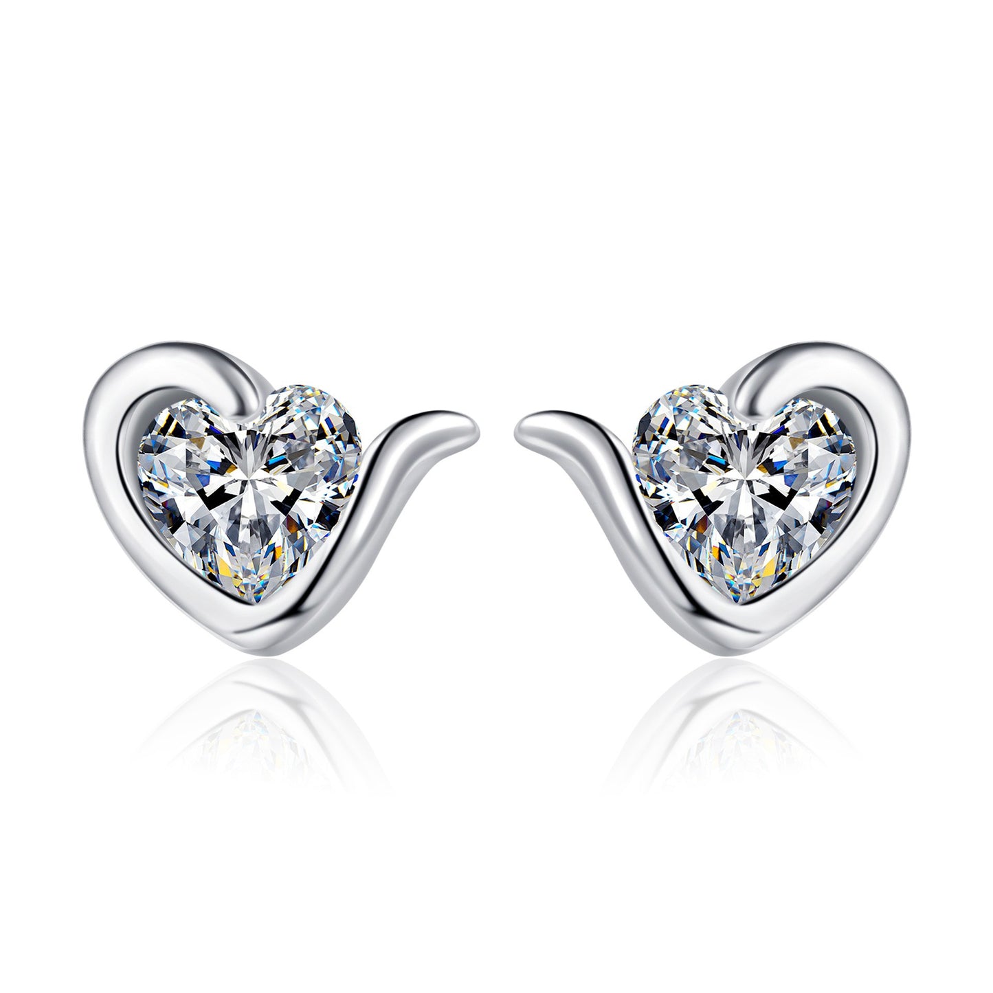 925 Sterling Silver Irregular Heart Moissanite Stud Earrings